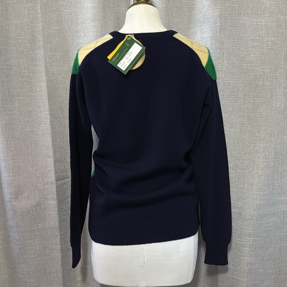 NWT Vintage Cashmere V-Neck Sweater-Wmns Euro 38-Navy Yellow Green Argyle Print - Picture 9 of 16